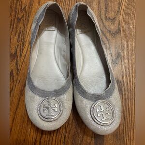 Tory Burch Metallic Silver Flats